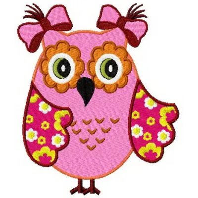 Spring owl embroidery design featuring a whimsical owl surrounded by blooming flowers, ideal for various stitching projects.
