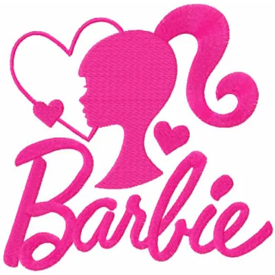 Barbie heart embroidery design preview showcasing a vibrant and playful stitched motif for various fabrics.