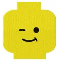 Lego head embroidery design showcasing a playful stitched motif ideal for t-shirts and tote bags.