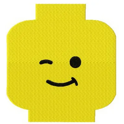 Lego head embroidery design showcasing a playful stitched motif ideal for t-shirts and tote bags.