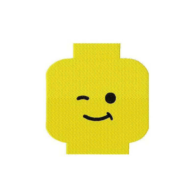 Lego head embroidery design showcasing a playful stitched motif ideal for t-shirts and tote bags.
