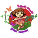 Dora butterfly friends embroidery design showcasing colorful butterflies and Dora character, ideal for children's projects.