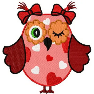 Winking owl embroidery design showcasing a charming owl motif, ideal for various stitching projects.