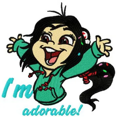 Happy Vanellope 2 embroidery design inspired by Wreck-It Ralph, showcasing a vibrant character motif for creative projects.