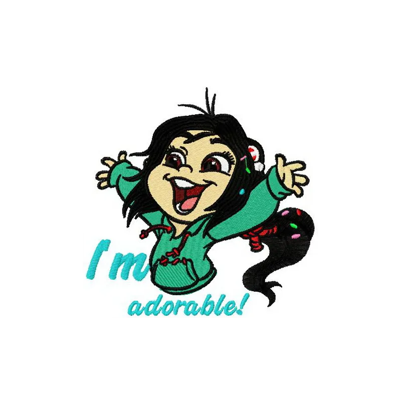 Happy Vanellope 2 embroidery design inspired by Wreck-It Ralph, showcasing a vibrant character motif for creative projects.