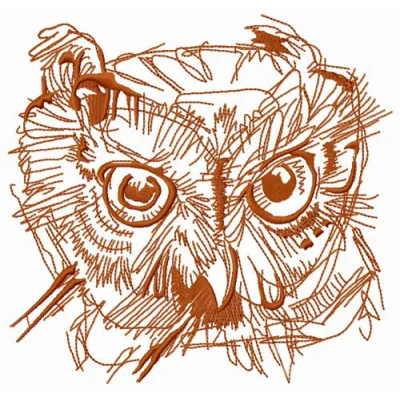 Wild owl head one color embroidery design showcasing intricate stitching patterns for creative projects.