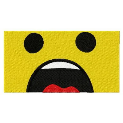 Emmet's face embroidery design featuring detailed stitching patterns inspired by Lego characters.