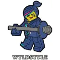 Wyldstyle embroidery design featuring vibrant colors and intricate details for Lego-themed projects.