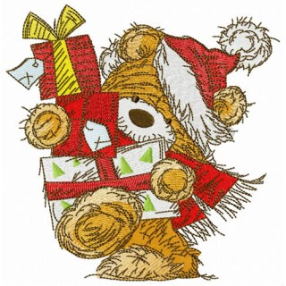 Bear with New Year presents embroidery design - Embroidery Design