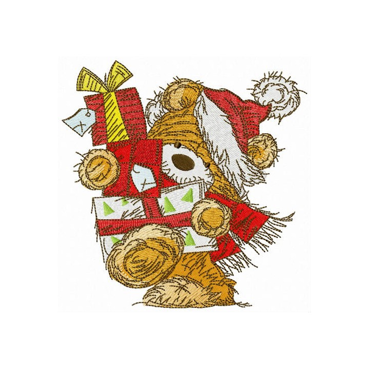 Bear with New Year presents embroidery design - Embroidery Design