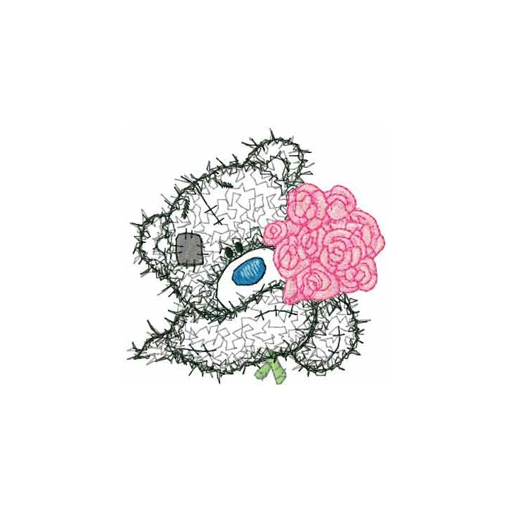 Teddy Bear with rose applique embroidery design - Embroidery Design