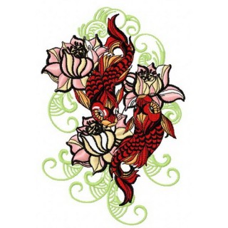 Water lilies and koi 2 embroidery design - Embroidery Design