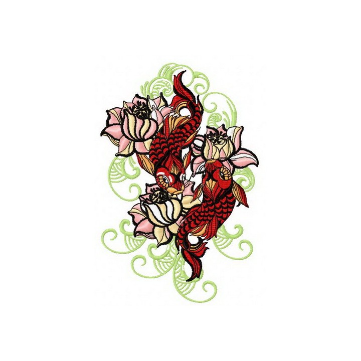 Water lilies and koi 2 embroidery design - Embroidery Design