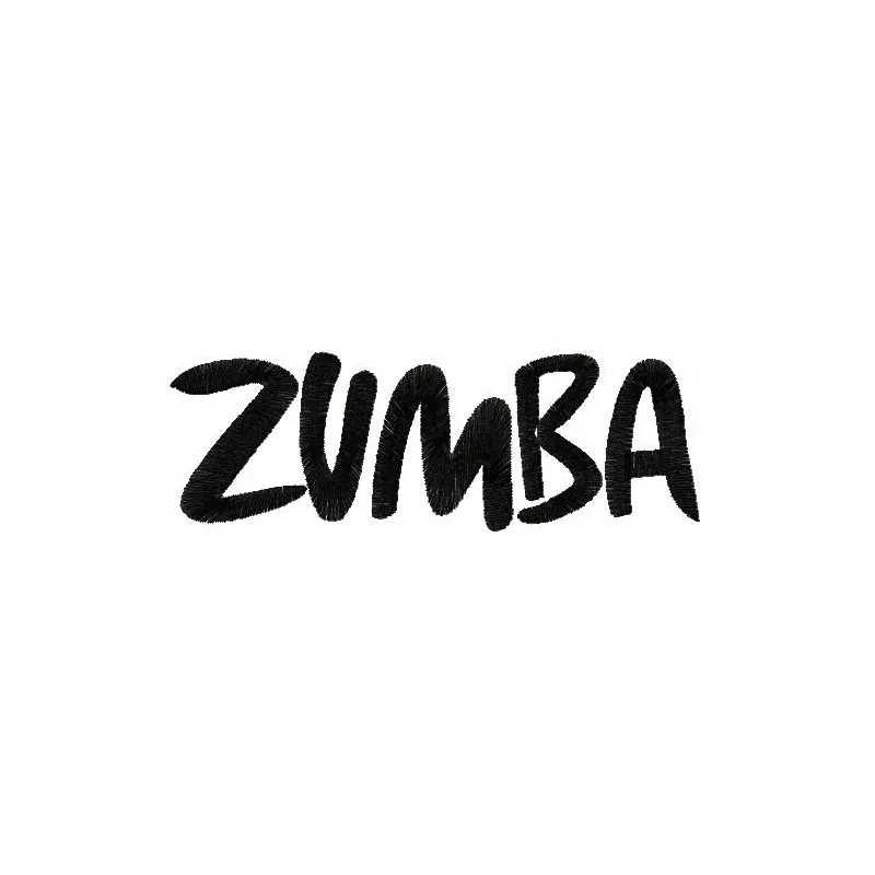Zumba logo 3 embroidery design preview showcasing vibrant stitching patterns for activewear and accessories.