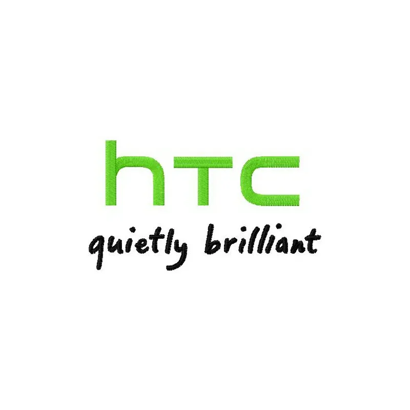 HTC logo embroidery design preview, showcasing a detailed stitching pattern for telecommunications projects.