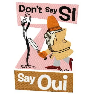 Preview of the Don't Say Si embroidery design featuring the Pink Panther, perfect for embellishing clothing and accessories.