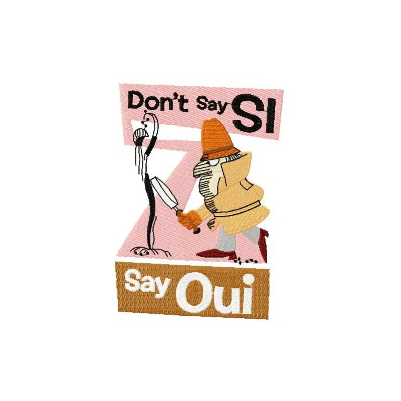 Preview of the Don't Say Si embroidery design featuring the Pink Panther, perfect for embellishing clothing and accessories.