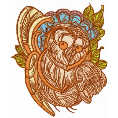 Amusing owl embroidery design showcasing a whimsical owl motif for creative stitching projects.