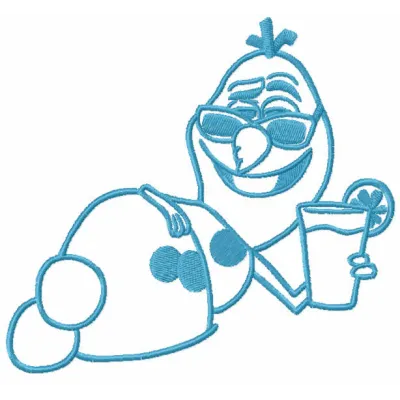 Olaf with cocktail embroidery design featuring the beloved snowman in a fun, festive pose.