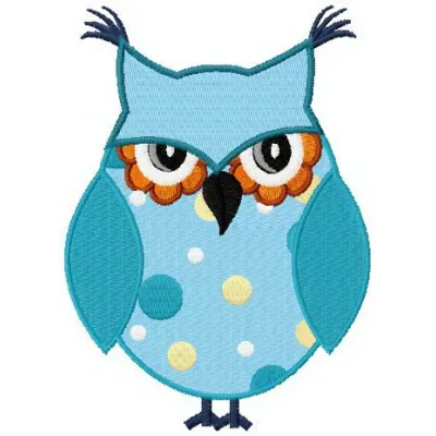 Preview of an angry owl embroidery design featuring intricate stitching details, perfect for various fabric projects.