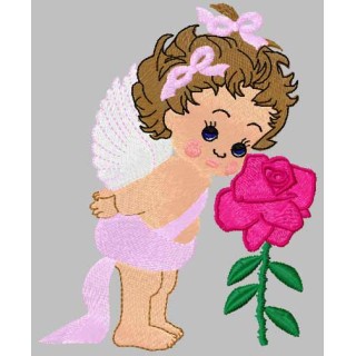Baby angel with flower embroidery design - Embroidery Design