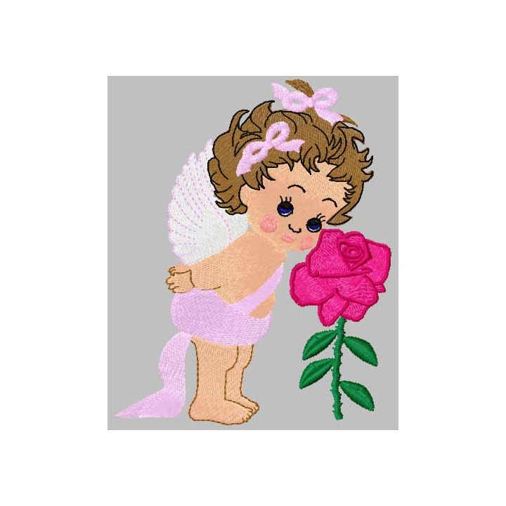 Baby angel with flower embroidery design - Embroidery Design