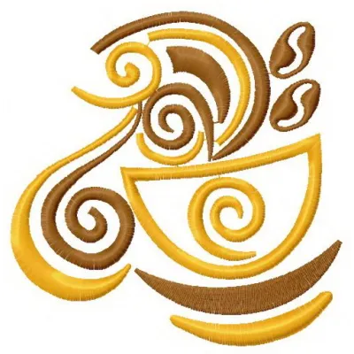 Embroidery design of a coffee cup, showcasing intricate stitching patterns for personalizing fabric items.