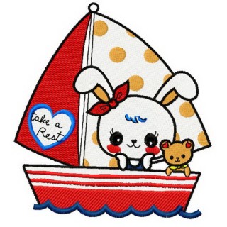 Bunny's boat trip 2 embroidery design - Embroidery Design