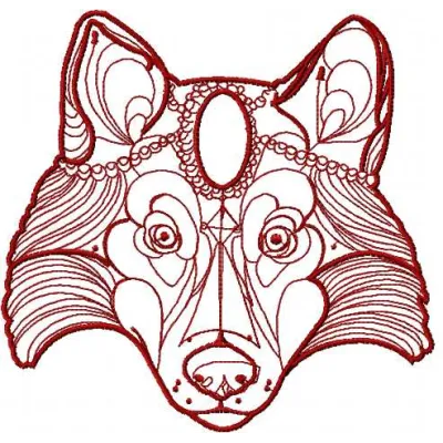 Tribal red wolf embroidery design showcasing intricate details, perfect for creating unique stitched motifs.
