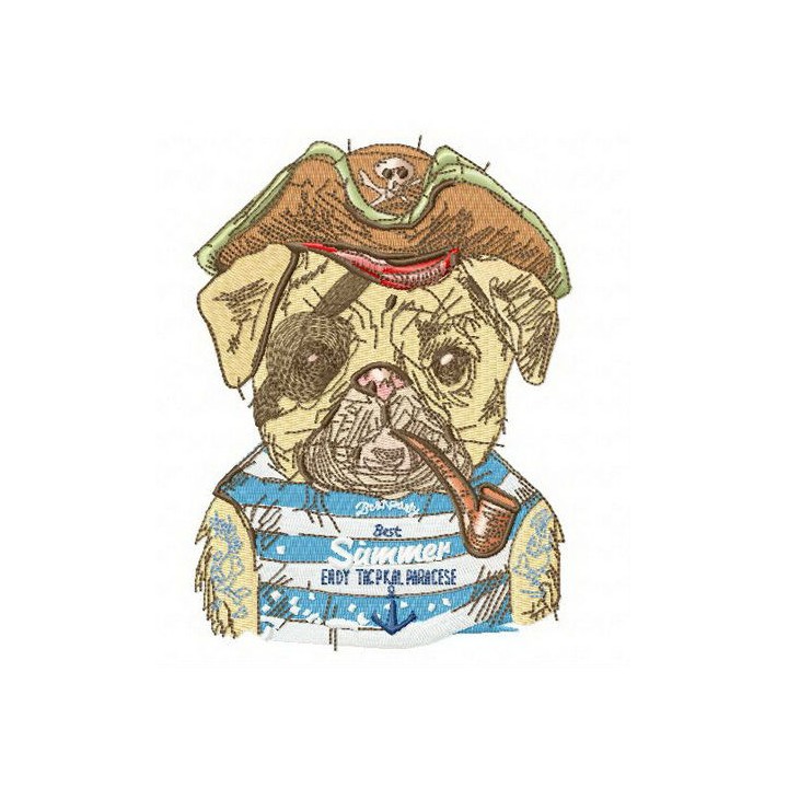 Pirate pug-dog 2 embroidery design - Embroidery Design