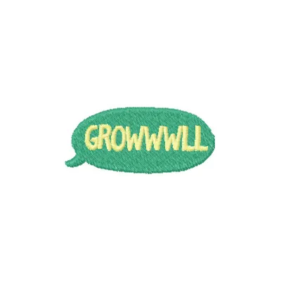 Growwwll embroidery design featuring a playful dinosaur, ideal for stitching on baby onesies or t-shirts.