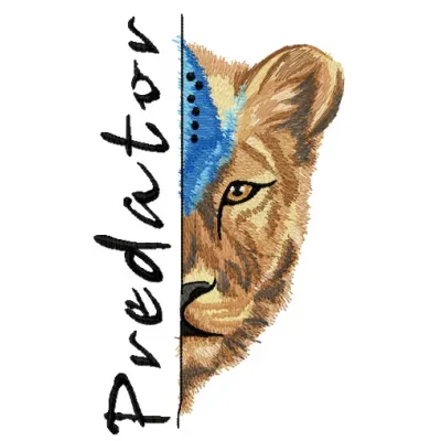 Lioness predator embroidery design showcasing a fierce lioness in a beautifully crafted stitching pattern.