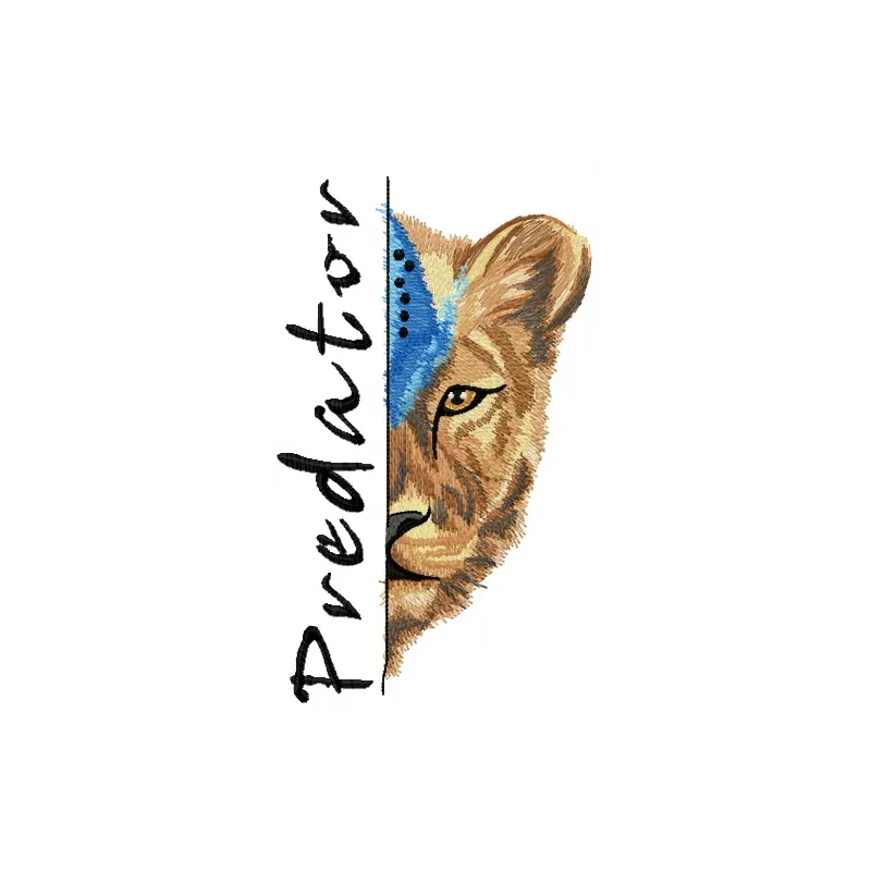 Lioness predator embroidery design showcasing a fierce lioness in a beautifully crafted stitching pattern.