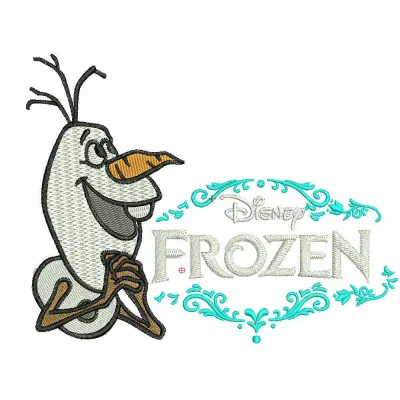 Olaf embroidery design featuring the Frozen logo, perfect for stitching on t-shirts, hoodies, or baby onesies.