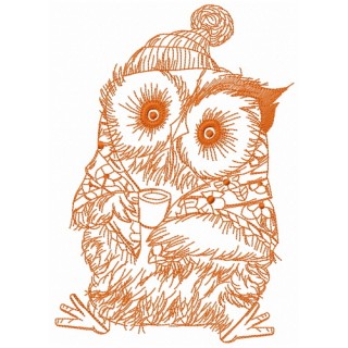 Granny owl with coffee embroidery design - Embroidery Design