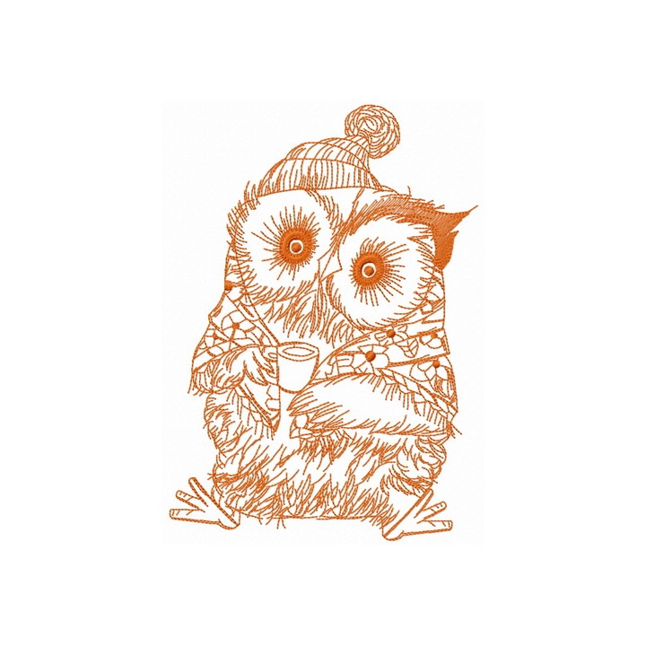 Granny owl with coffee embroidery design - Embroidery Design