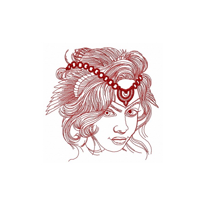 Woman with original head decoration embroidery design - Embroidery Design