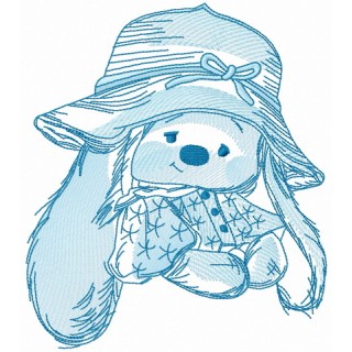 Bunny Mi in straw summer hat embroidery design - Embroidery Design