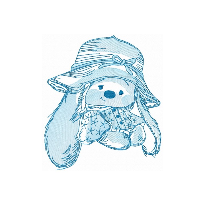 Bunny Mi in straw summer hat embroidery design - Embroidery Design
