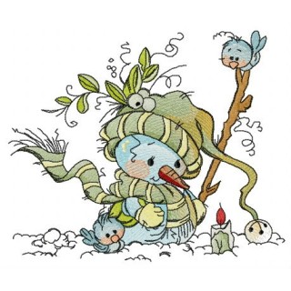 Snowman looks at candle embroidery design - Embroidery Design