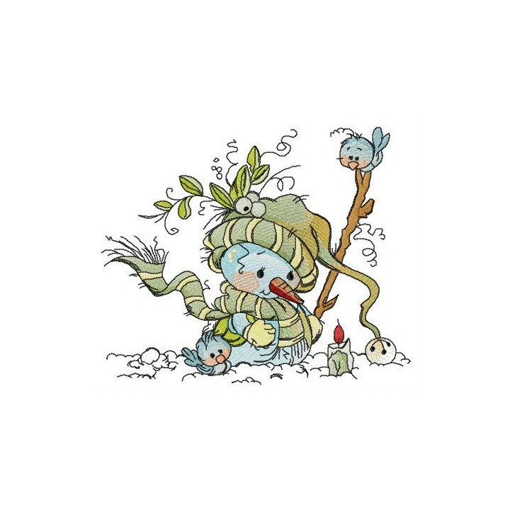 Snowman looks at candle embroidery design - Embroidery Design