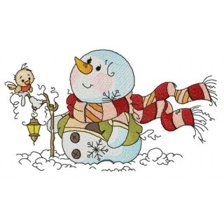 Snowman watching clouds embroidery design - Embroidery Design