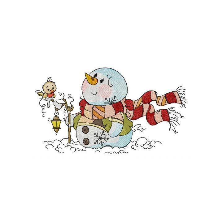 Snowman watching clouds embroidery design - Embroidery Design