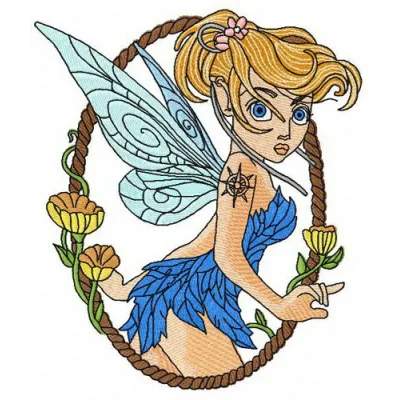 Scared Tinkerbell 3 embroidery design featuring a whimsical fairy motif for creative stitching projects.