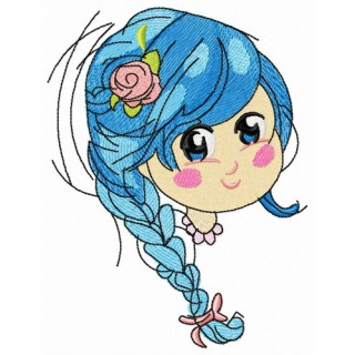 Teen with blue pigtail embroidery design - Embroidery Design