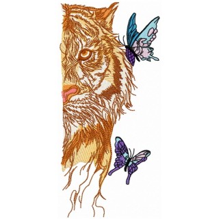 Wet tiger with butterflies embroidery design - Embroidery Design