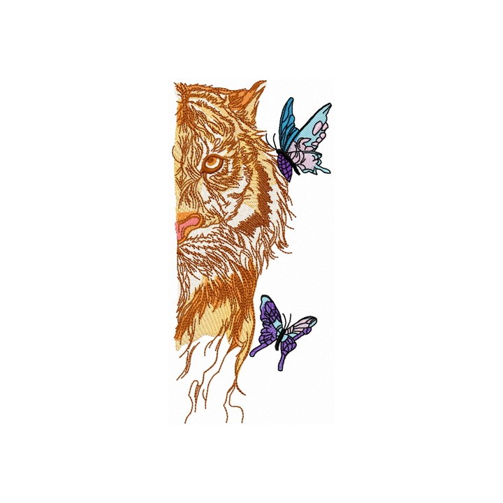 Wet tiger with butterflies embroidery design - Embroidery Design