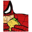 Spiderman embroidery design featuring a playful motif of Spiderman enjoying a burger, perfect for t-shirts or hoodies.