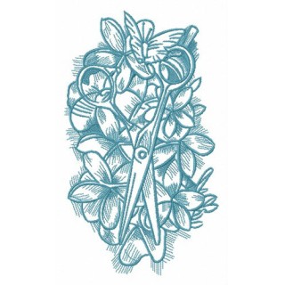 Spring composition with scissors embroidery design - Embroidery Design