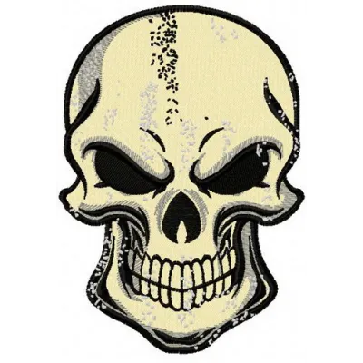 Smiling skull embroidery design showcasing a playful skull motif, perfect for creative stitching projects.